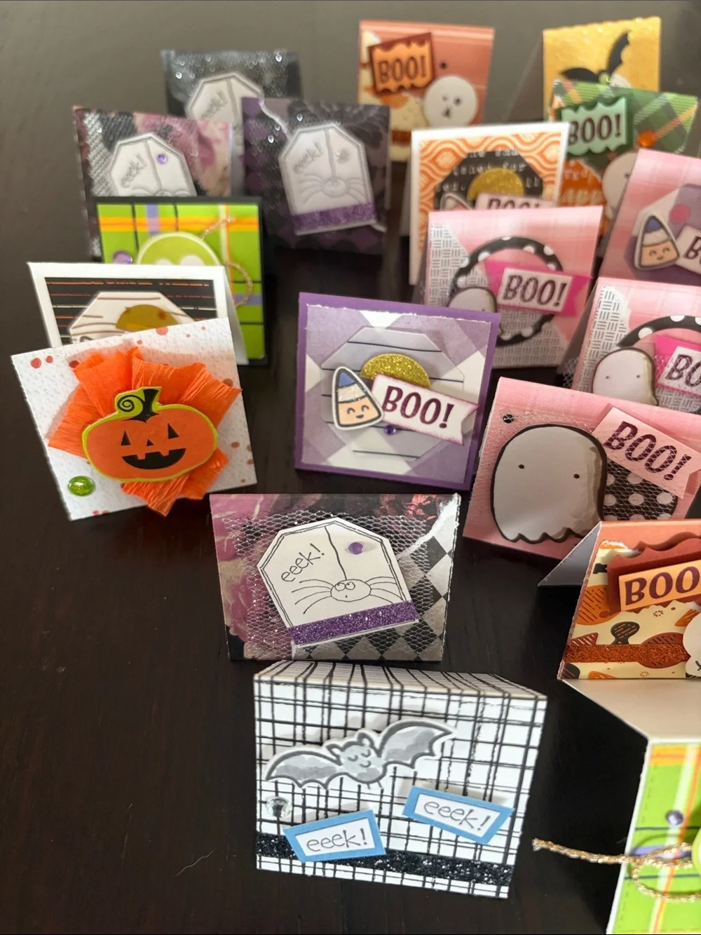 New Handmade Halloween Mini Foldable Surprise Cards - Set of 30, Colorful 2 x 2